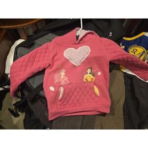 Girls size 5- disney- Pink Quilted Hoodie with Princess Print and Sherpa Heart